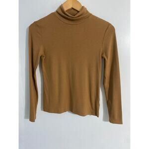 Joie turtleneck sweater women's S tan ribbed Pima cotton modal fitted minimalist